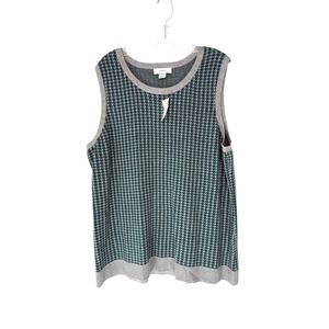 CJ‎ Banks Sweater Vest Women's Green Gray Houndstooth Cozy Soft Stretch Size 2X